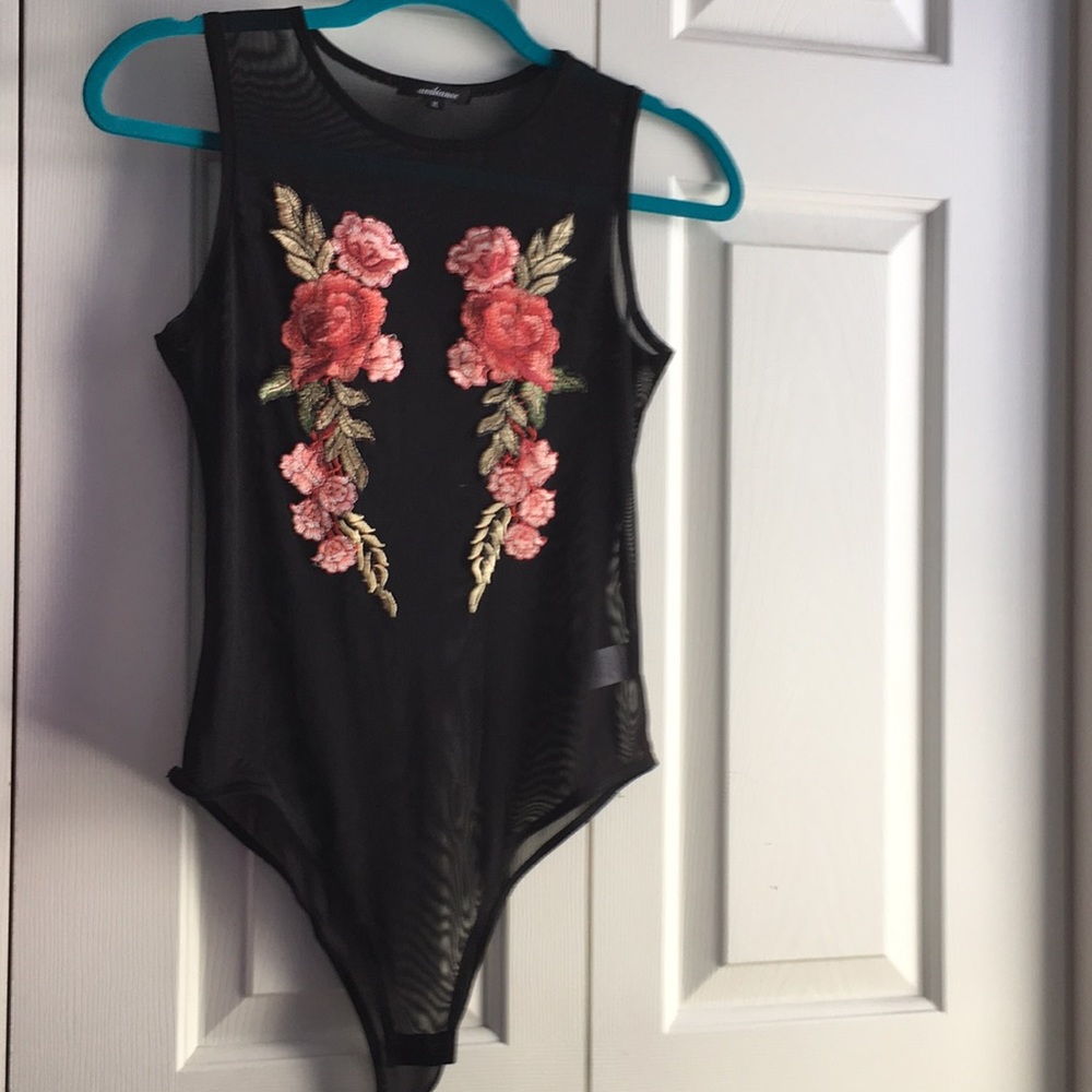 Black sleeveless see through bodysuit